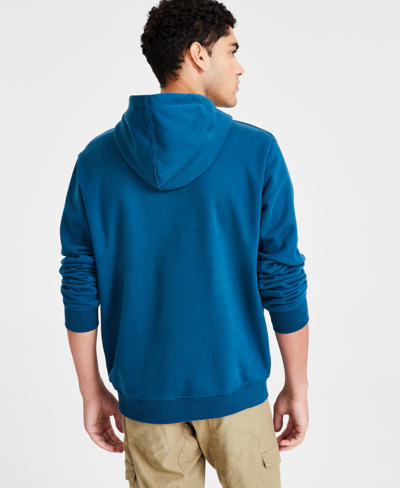 Shop Guess Men's Long Sleeve Logo Graphic Hoodie In Bold Teal