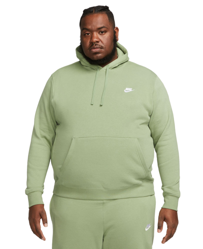 Shop Nike Men's Sportswear Club Fleece Pullover Hoodie In Oil Green,white