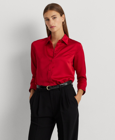 Shop Lauren Ralph Lauren Women's Satin Charmeuse Shirt, Regular & Petite In Martin Red
