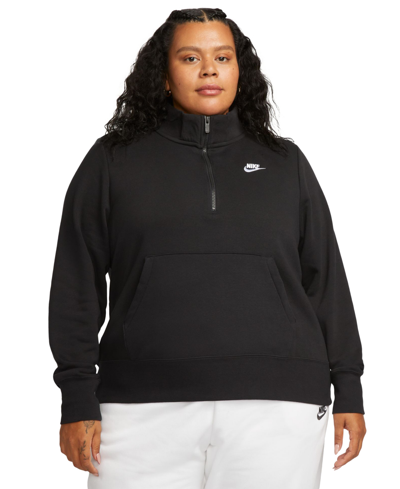 Shop Nike Plus Size Active Sportswear Club 1/2-zip Fleece Sweatshirt In Black