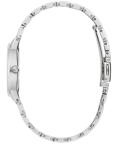 Bulova Women's Classic Crystal Stainless Steel Bracelet Watch Box Set 30mm In Silver