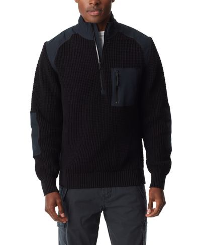 Shop Bass Outdoor Men's Quarter-zip Long Sleeve Pullover Patch Sweater In Caviar,asphalt
