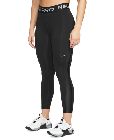 Shop Nike Women's Pro Mid-rise 7/8 Leggings In Black,metallic Silver