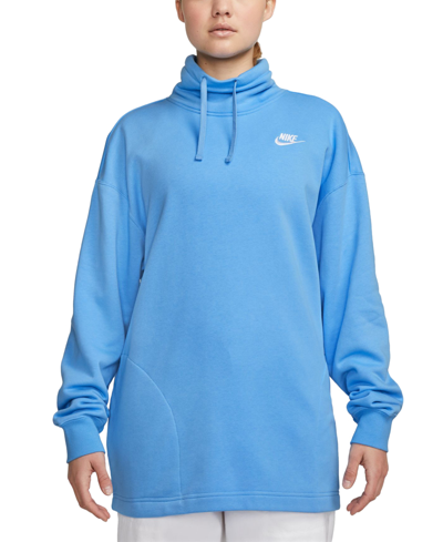 Shop Nike Women's Sportswear Club Fleece Oversized Mock-neck Sweatshirt In University Blue,white