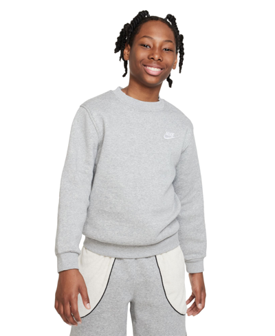 Shop Nike Big Kids Sportswear Club Fleece Classic-fit Sweatshirt In Dark Grey Heather,white
