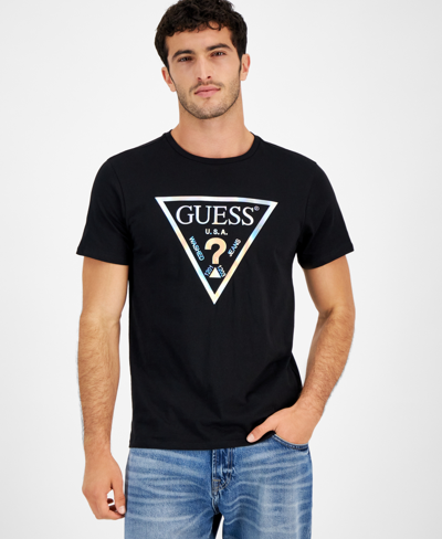 Shop Guess Men's Iridescent Foil Logo-print Crewneck T-shirt In Jet Black