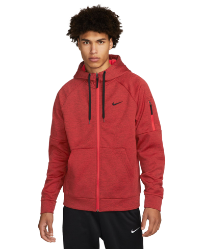 Shop Nike Men's Therma-fit Full-zip Logo Hoodie In Team Red