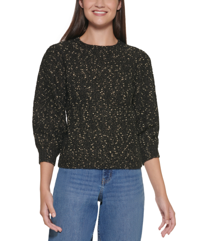 Shop Calvin Klein Jeans Est.1978 Metallic Puff-sleeve Sweater In Black,gold