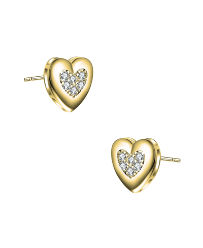 Shop Stella Valentino Sterling Silver 14k Gold Plated With 0.18ctw Lab Created Moissanite Pave Heart Stud Earrings