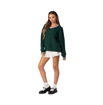 Shop Edikted Women's Amoret Cable Knit Sweater In Green
