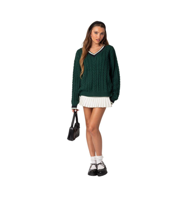 Shop Edikted Women's Amoret Cable Knit Sweater In Green