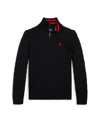 Shop Polo Ralph Lauren Toddler And Little Boys Cable-knit Cotton Quarter-zip Sweater In Polo Black