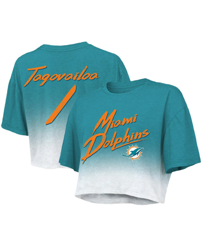 Majestic Women's  Threads Tua Tagovailoa Aqua, White Miami Dolphins Drip-dye Player Name And Number T In Aqua,white