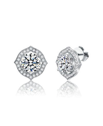 Shop Stella Valentino Sterling Silver White Gold Plated With 2.34ctw Lab Created Moissanite Round Geometric Halo Stud Earr
