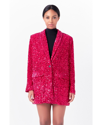 Shop Endless Rose Women's Sequins Velvet Blazer In Fuchsia
