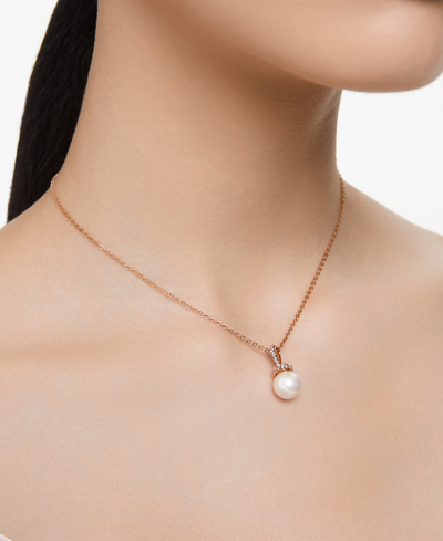 Swarovski Rose Gold-tone Pave & Imitation Pearl Pendant Necklace, 15" + 2" Extender In Rose Gold
