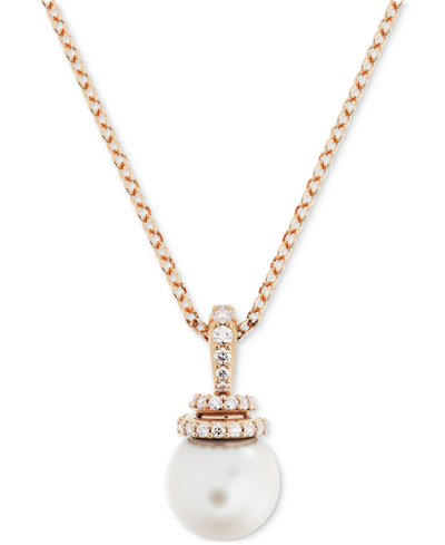 Swarovski Rose Gold-tone Pave & Imitation Pearl Pendant Necklace, 15" + 2" Extender In Rose Gold