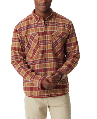 Shop Bass Outdoor Men's Stretch Flannel Button-front Long Sleeve Shirt In Fired Brick Core Plaid