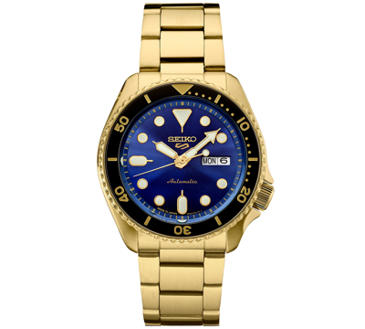Shop Seiko Men's Automatic 5 Sports Gold-tone Stainless Steel Bracelet Watch 43mm In Blue