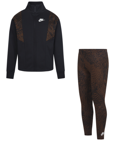 Shop Nike Little Girls Home Swoosh Track Jacket And Leggings, 2 Piece Set In Cacao Wow