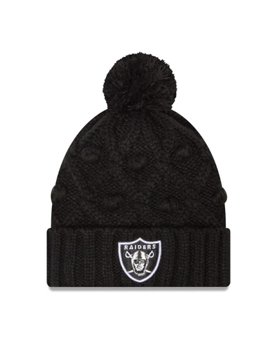 New Era Girls Youth  Black Las Vegas Raiders Toasty Cuffed Knit Hat With Pom In Black