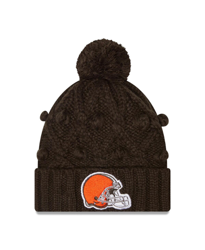 Shop New Era Big Girls  Brown Cleveland Browns Toasty Cuffed Knit Hat With Pom