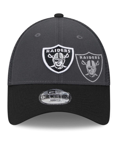 New Era Big Boys And Girls  Graphite Las Vegas Raiders Reflect 9forty Adjustable Hat In Graphite