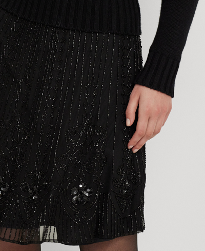 Shop Lauren Ralph Lauren Women's Beaded Mesh A-line Skirt In Black