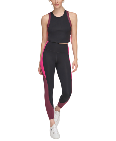 Shop Calvin Klein Performance Women's Colorblock High-waisted 7/8 Leggings In Black,garnet,electric Pink