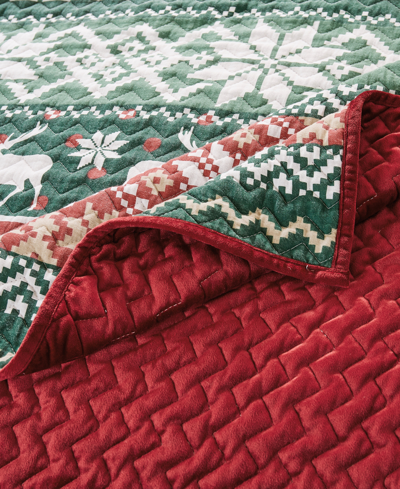 Greenland Home Fashions Fair Isle Velvet Reversible 3 Piece Quilt Set, King In Red