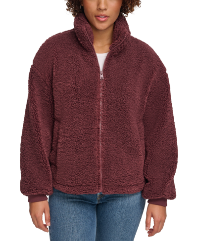 Shop Levi's Women's Sherpa Stand Collar Zip Up Jacket In Chocolate