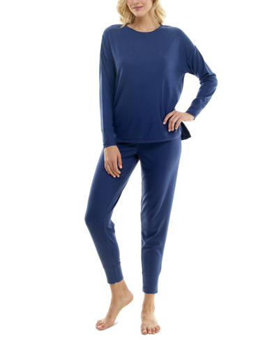 Shop Roudelain Women's 2-pc. Waffle-knit Jogger Pajamas Set In Gray Blue