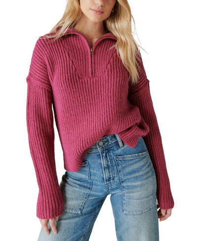 Shop Lucky Brand Women's Half-zip Knit Pullover Sweater In Boysenberry