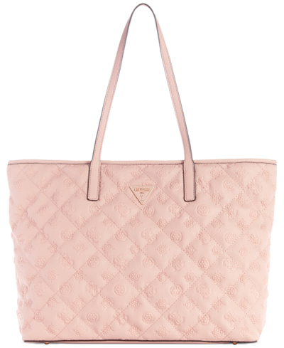 Shop Guess Power Play Large Quilted Tech Tote In Blush