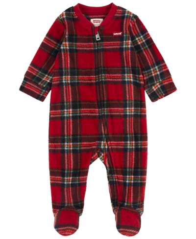 Shop Levi's Baby Boys Plaid Footed Long Sleeves Coverall In Chili Pepper