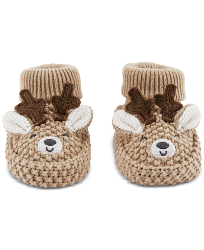 Shop Carter's Baby Crocheted Reindeer-face Cuffed Booties In Brown