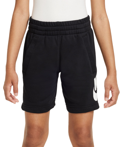 Shop Nike Big Kids Sportswear Club Fleece Logo-print French Terry Shorts In Black,white