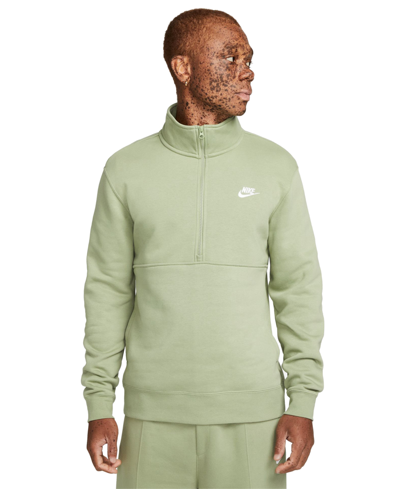 Shop Nike Sportswear Club Men's Brushed Back Half-zip Pullover In Oil Green