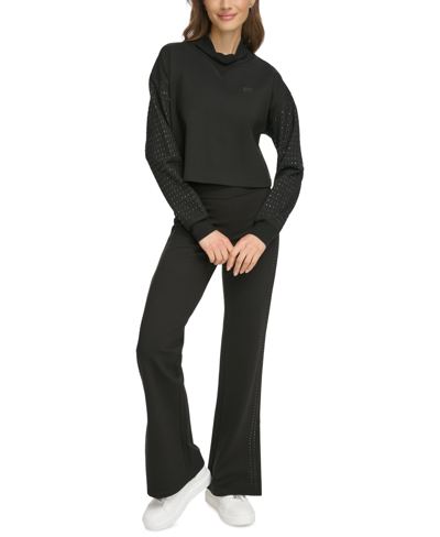 Shop Dkny Sport Women's Rhinestone Cowlneck Sweatshirt In Black