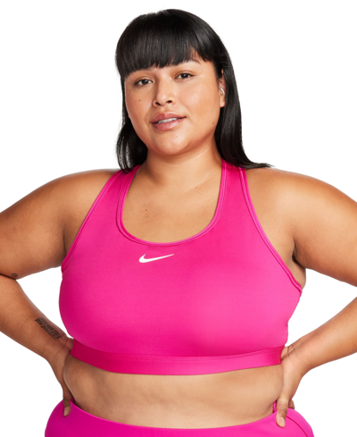 Shop Nike Plus Size Active Medium-support Padded Logo Sports Bra In Fireberry