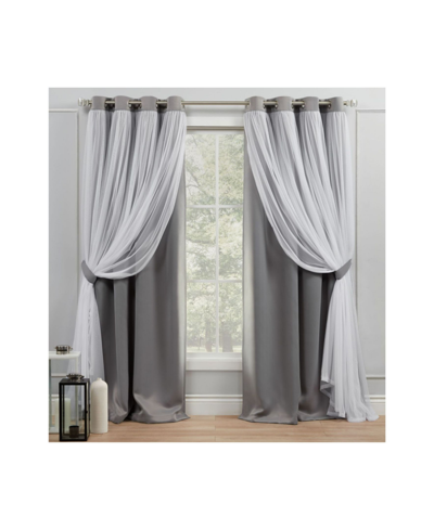 Exclusive Home Curtains Catarina Layered Solid Blackout And Sheer Grommet Top Curtain Panel Pair, 52" X 84" In Dark Gray