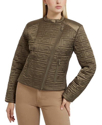 Shop Guess Women's Marine Quilted Asymmetrical Jacket In Desert Green Multi
