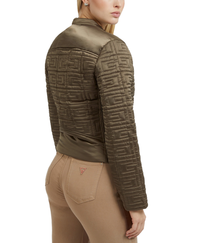 Shop Guess Women's Marine Quilted Asymmetrical Jacket In Desert Green Multi
