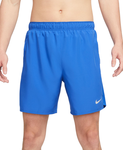 Shop Nike Men's Challenger Dri-fit Brief-lined 7" Running Shorts In Game Royal,reflective Silver