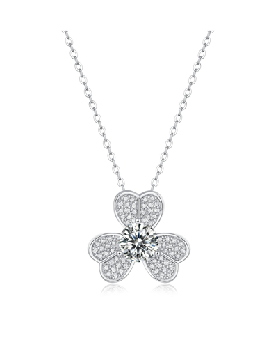 Shop Stella Valentino Sterling Silver White Gold Plated With 1ctw Lab Created Moissanite French Pave Blooming Flower Solit