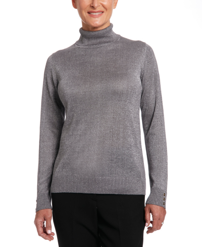 Shop Joseph A Women's Lurex Turtleneck Sweater In Medium Heather Gray,silver