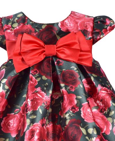 Shop Bonnie Baby Baby Girls Short Sleeved Floral Trapeze With Bow Dress In Green
