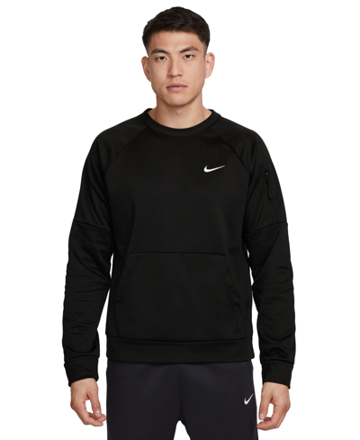 Shop Nike Men's Therma-fit Crewneck Long-sleeve Fitness Shirt In Black,white
