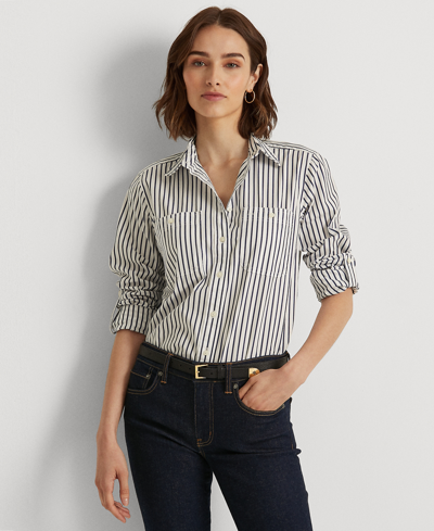 Ralph Lauren Striped Cotton Shirt In White,indigo