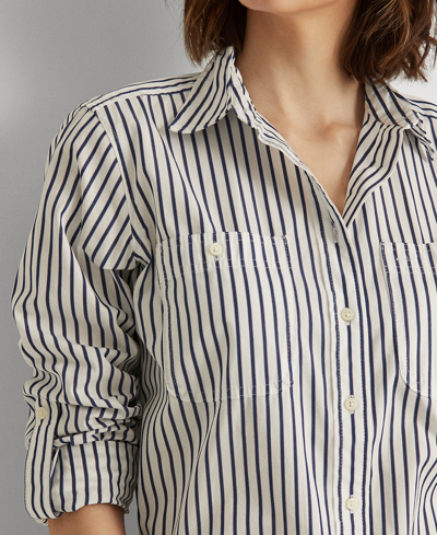 Ralph Lauren Striped Cotton Shirt In White,indigo